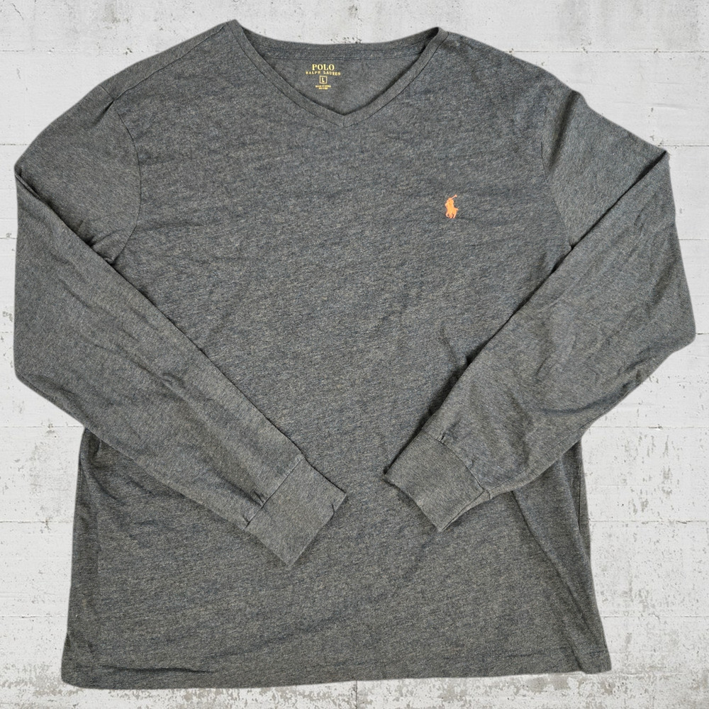Polo Ralph Lauren Olive Green Long Sleeve Slight V Neck Basic Shirt Size Large - Picture 2 of 6